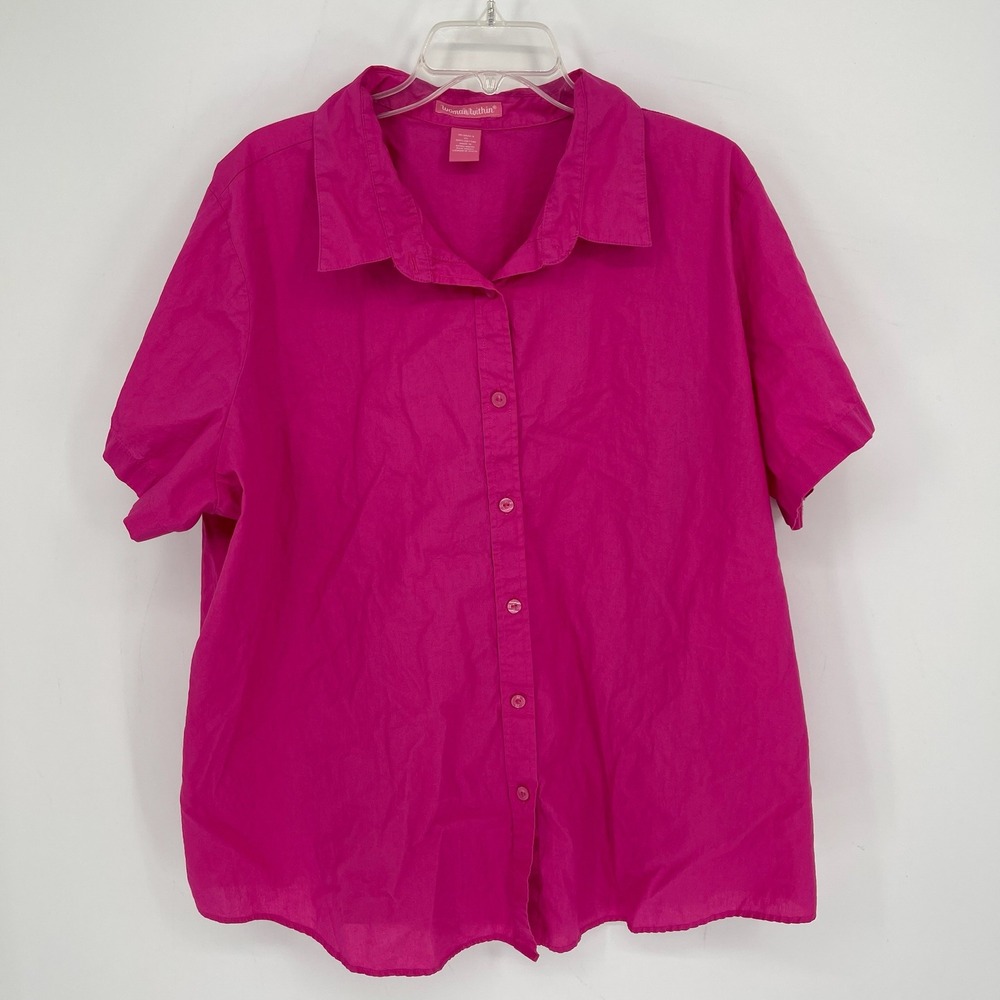 Woman Within Women's Pink Collared Short Sleeve Button Front‎ Shirt Plus Size 2X